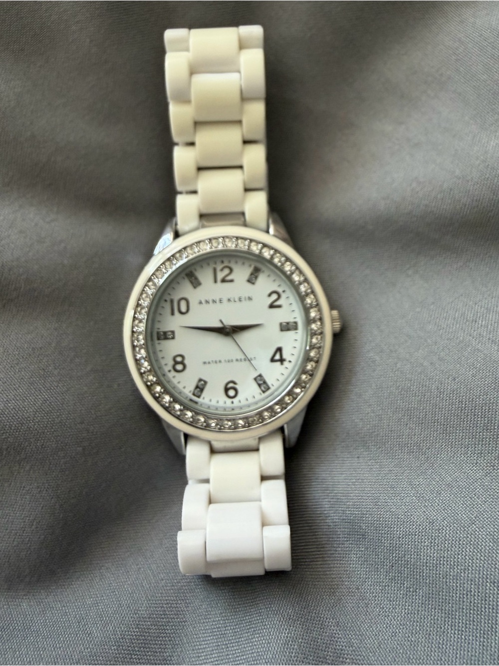 Anne Klein White Ceramic Bracelet Watch with Crystal Accent